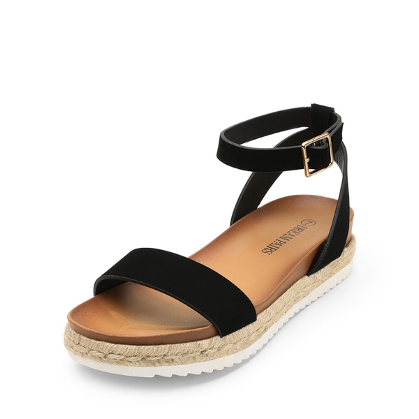 Open Toe Ankle-Strap Espadrille Platform Sandals - BLACK NUBUCK -  0